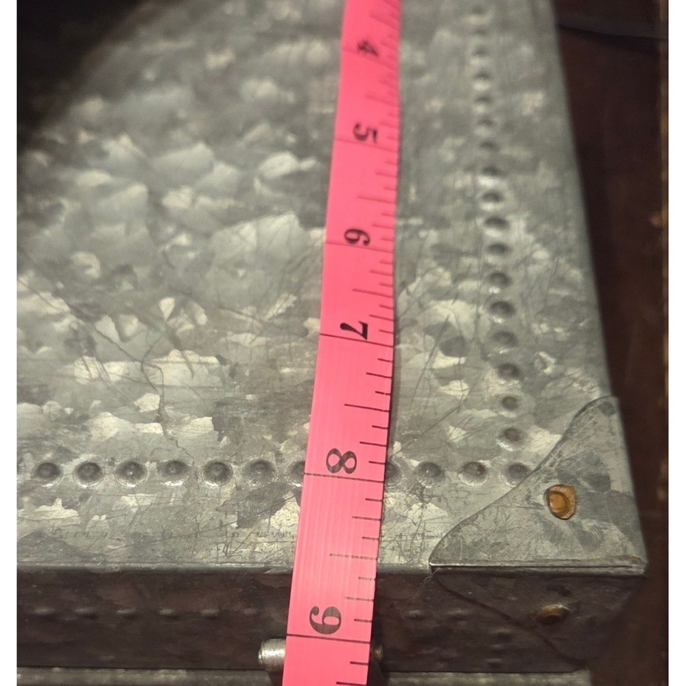Galvanized Metal Storage Trunk  Silver Industrial Rustic Box Leather Handle - Picture 6 of 7